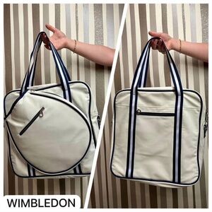White Duffel Bag with Blue Stripes- For Tenis